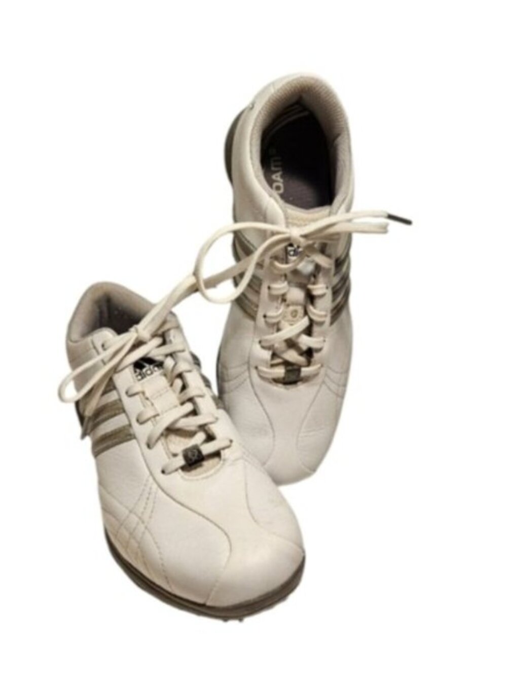 Adidas Women's Size 6 Fitfoam Traxion Leather Golf Shoes White W/Silver Detail